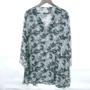 Signature 2X Black White Paisley Tunic Top Plus